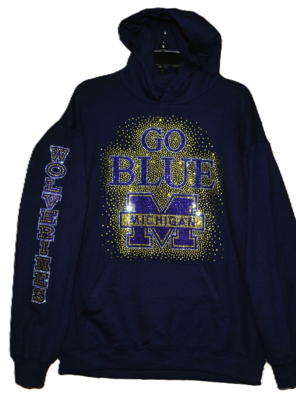 Michigan Wolverines  rhinestone bling hoodie with Wolverines on sleeve…